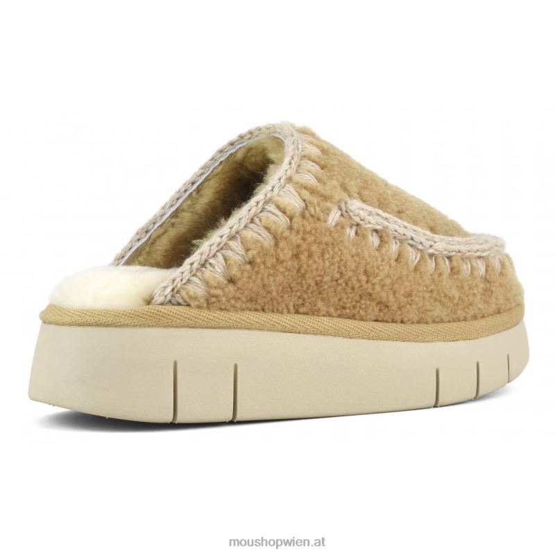 Frauen Bounce Clog aus lockigem Schaffell Mou P660X529 Cognac