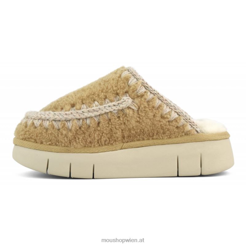 Frauen Bounce Clog aus lockigem Schaffell Mou P660X529 Cognac