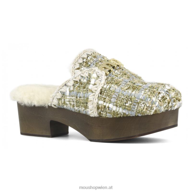 Frauen Klobiger Clog mit Holzabsatz Mou P660X532 Bouclé-Beige