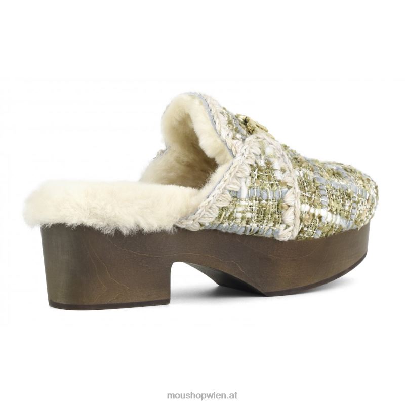 Frauen Klobiger Clog mit Holzabsatz Mou P660X532 Bouclé-Beige