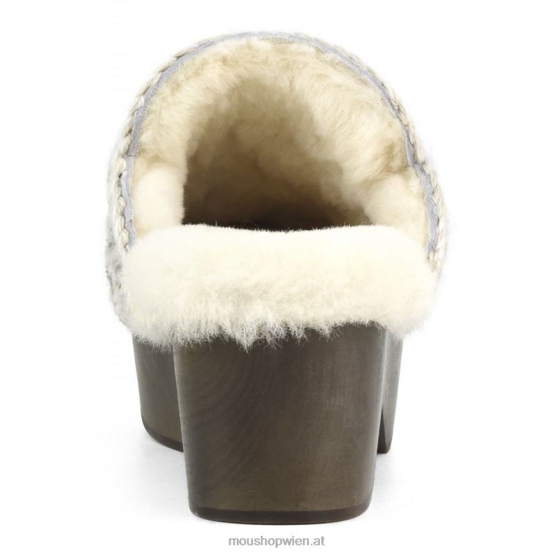 Frauen Klobiger Clog mit Holzabsatz Mou P660X532 Bouclé-Beige