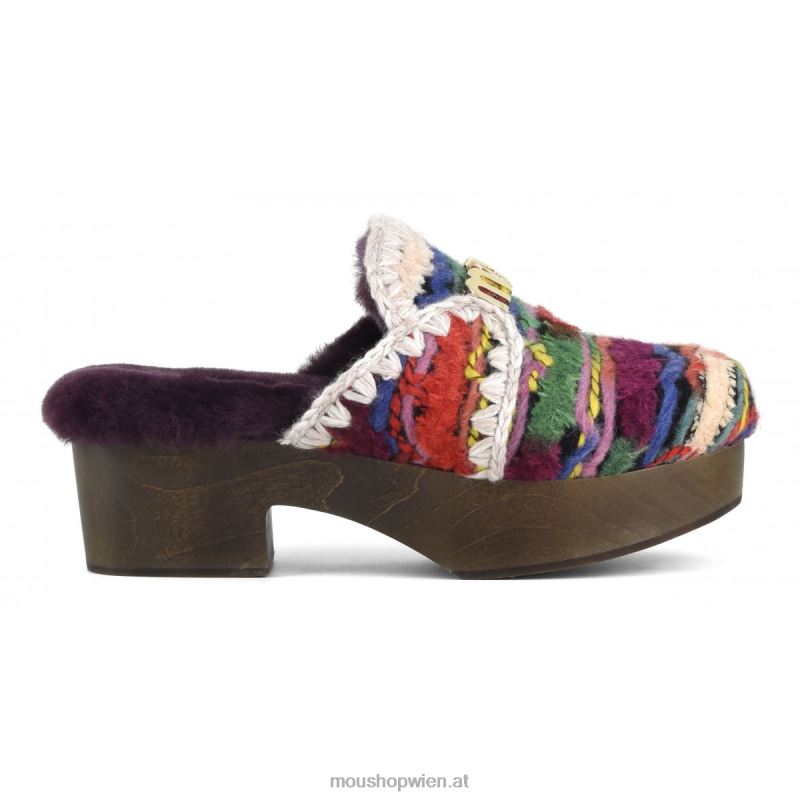 Frauen Klobiger Clog mit Holzabsatz Mou P660X533 Ethnische Wolle mehrfarbig