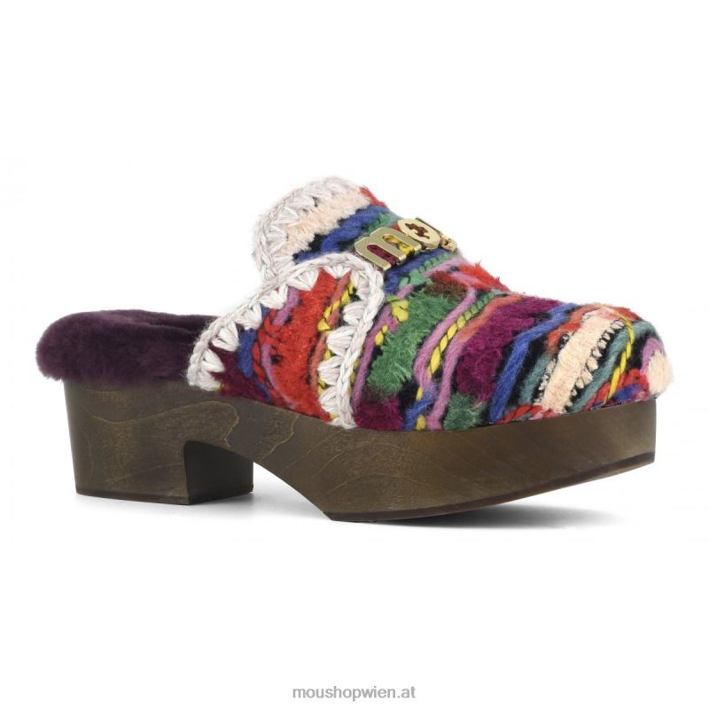 Frauen Klobiger Clog mit Holzabsatz Mou P660X533 Ethnische Wolle mehrfarbig