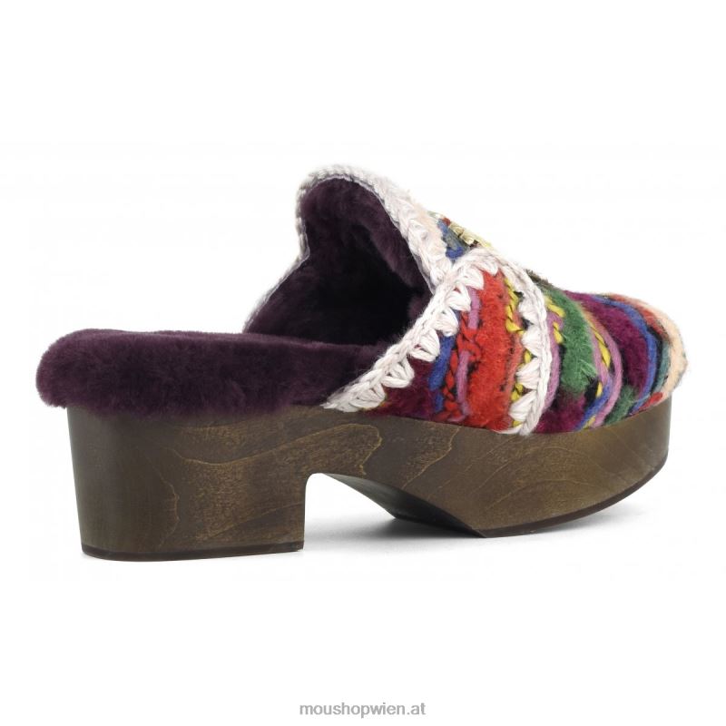 Frauen Klobiger Clog mit Holzabsatz Mou P660X533 Ethnische Wolle mehrfarbig