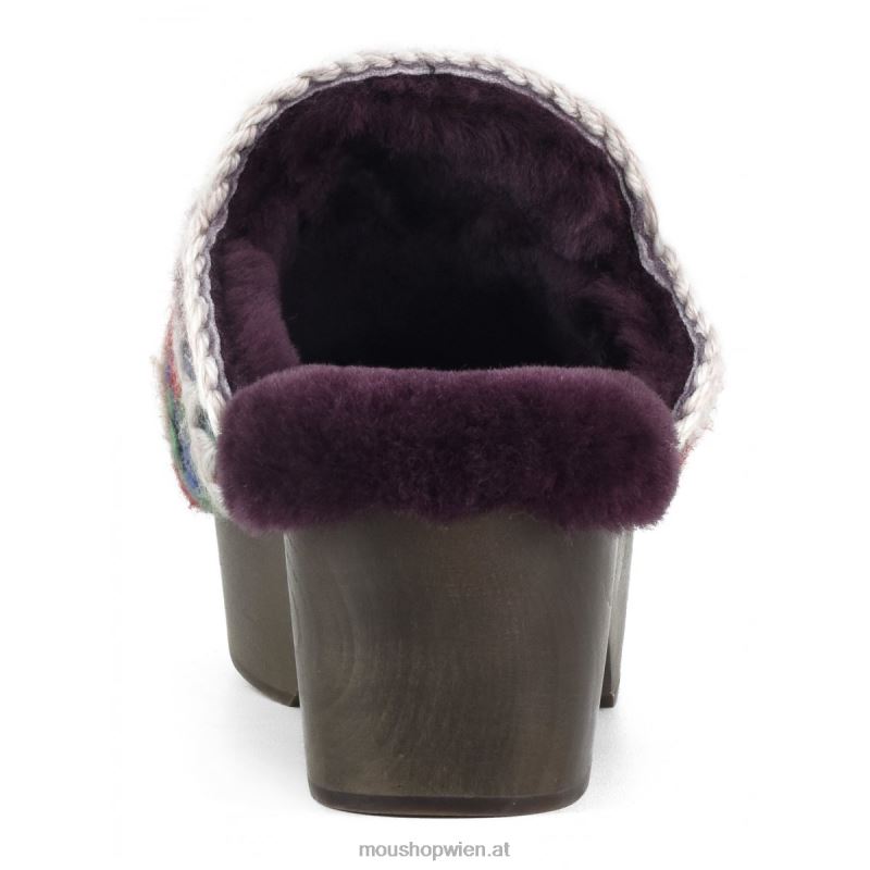 Frauen Klobiger Clog mit Holzabsatz Mou P660X533 Ethnische Wolle mehrfarbig