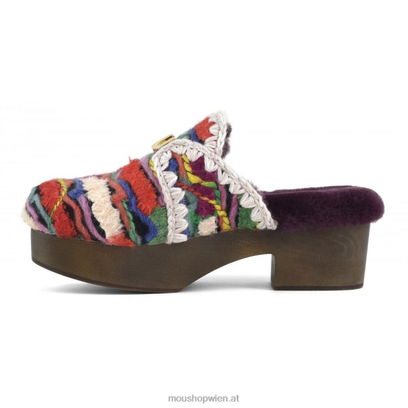 Frauen Klobiger Clog mit Holzabsatz Mou P660X533 Ethnische Wolle mehrfarbig