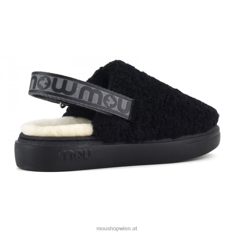 Frauen Kräftiger Clog aus lockigem Schaffell und Fersenriemen Mou P660X517 Schwarz