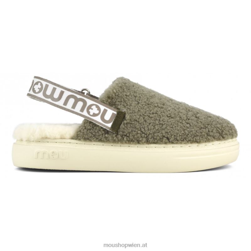 Frauen Kräftiger Clog aus lockigem Schaffell und Fersenriemen Mou P660X518 Milieu
