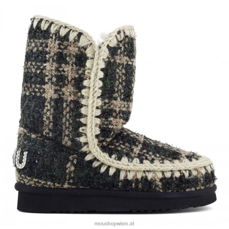 Frauen Eskimo 24 Tartan – große Logo-Nieten Mou P660X369 Tartan-Lurex-Grün