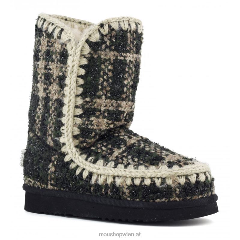 Frauen Eskimo 24 Tartan – große Logo-Nieten Mou P660X369 Tartan-Lurex-Grün