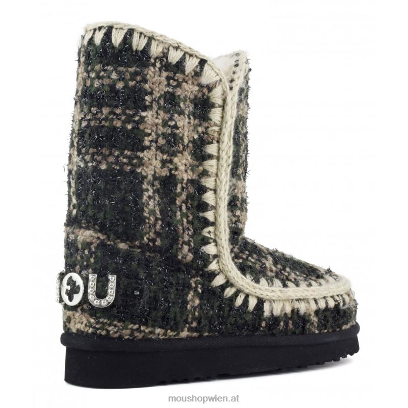 Frauen Eskimo 24 Tartan – große Logo-Nieten Mou P660X369 Tartan-Lurex-Grün