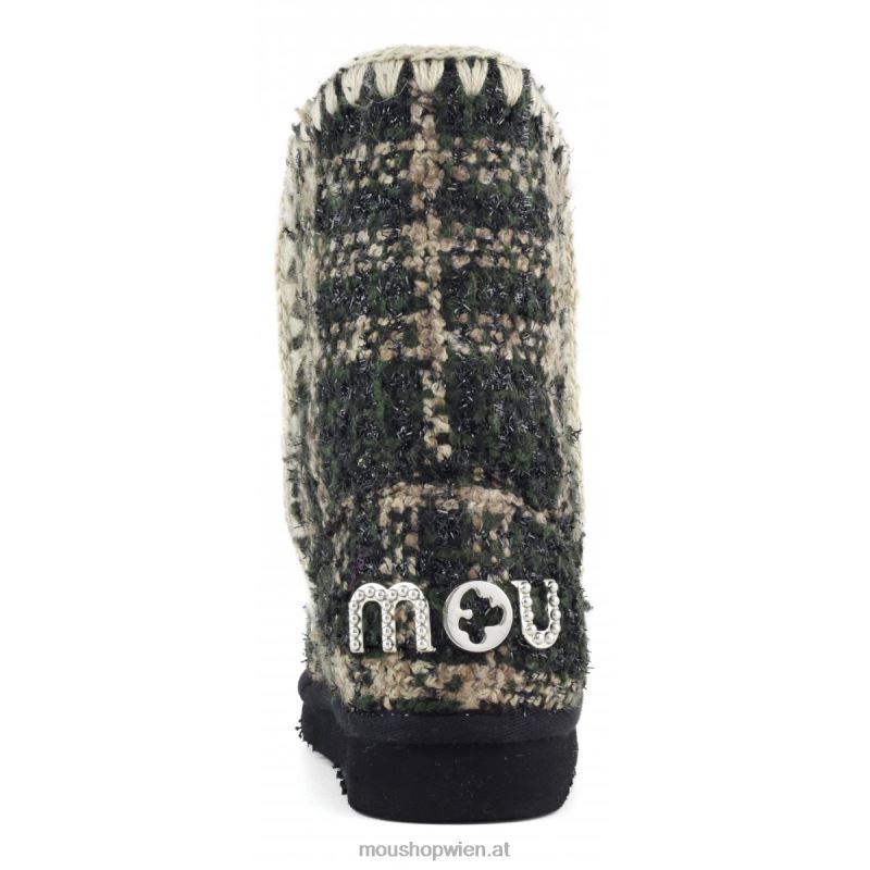 Frauen Eskimo 24 Tartan – große Logo-Nieten Mou P660X369 Tartan-Lurex-Grün