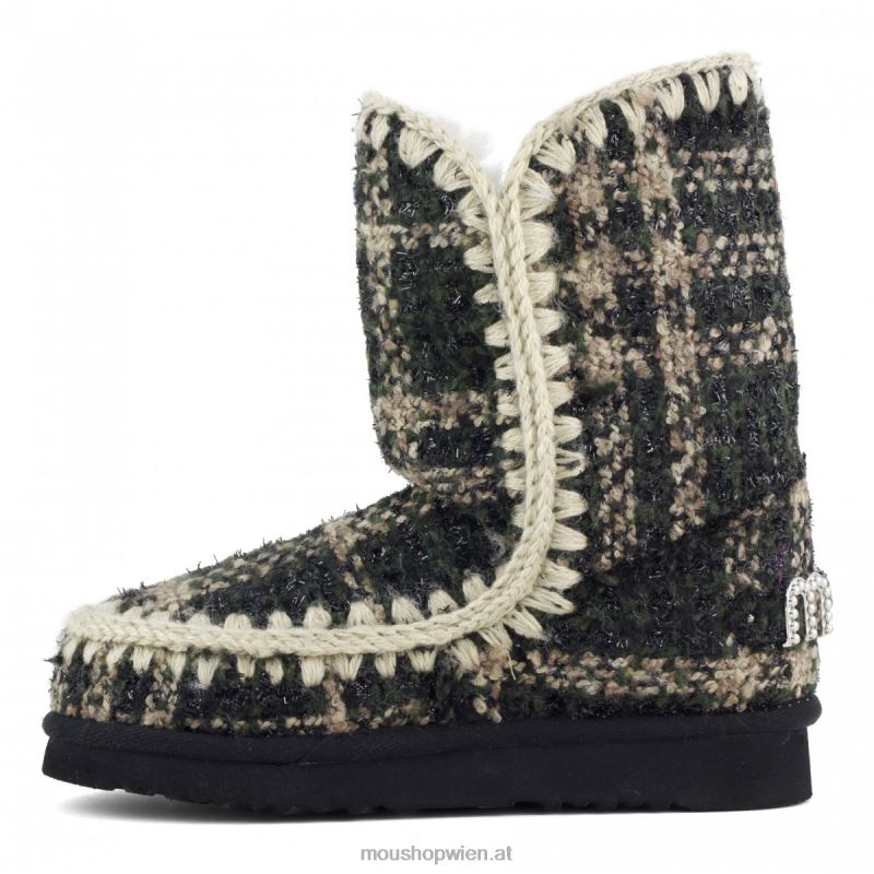 Frauen Eskimo 24 Tartan – große Logo-Nieten Mou P660X369 Tartan-Lurex-Grün