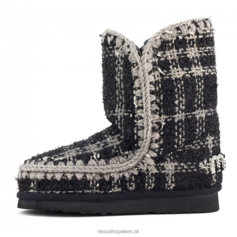 Frauen Eskimo 24 Tartan – große Logo-Nieten Mou P660X370 Tartan Lurex schwarz-weiß