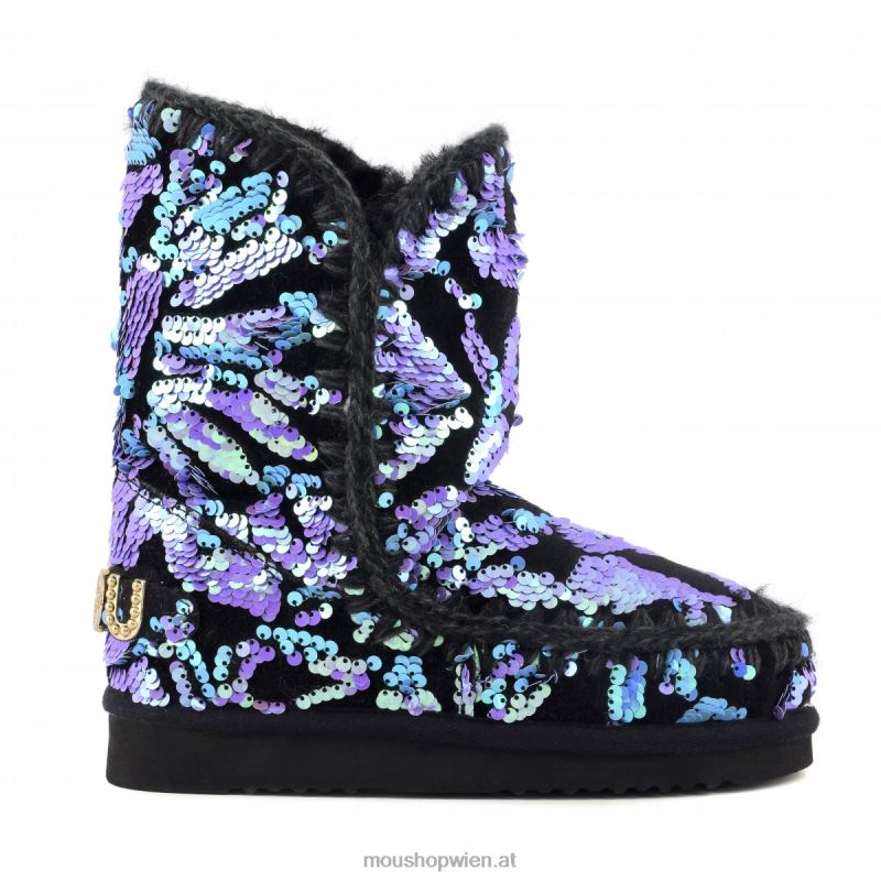 Frauen eskimo 24 – große Logo-Nieten Mou P660X279 schillernde Pailletten in Flieder auf Samt