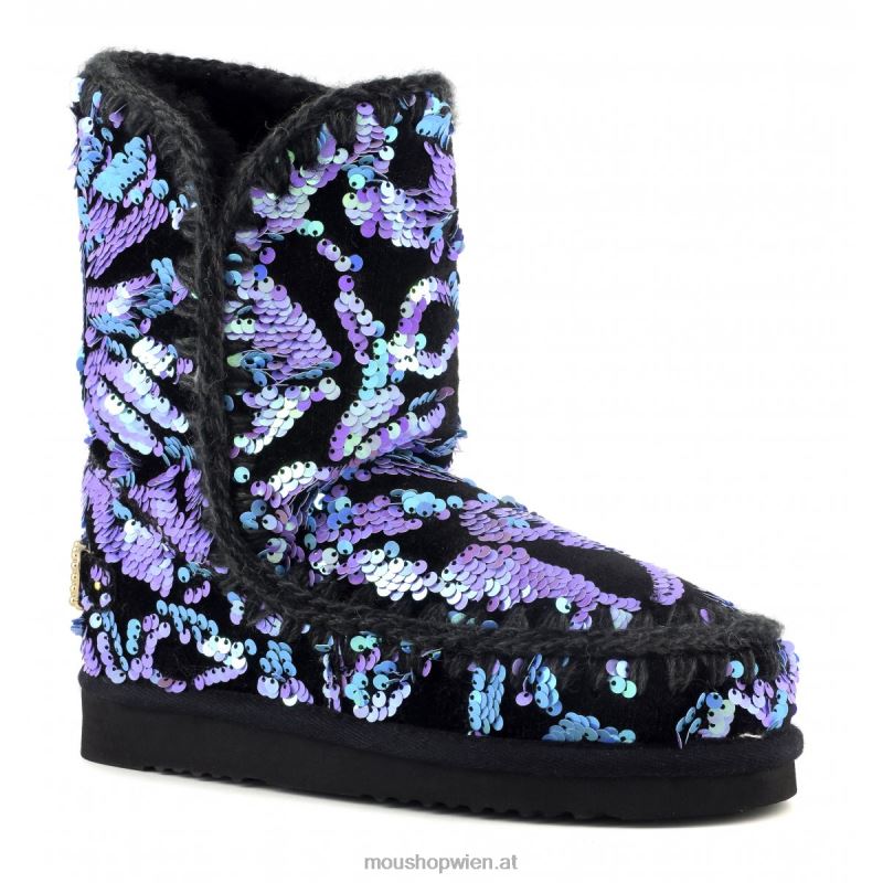 Frauen eskimo 24 – große Logo-Nieten Mou P660X279 schillernde Pailletten in Flieder auf Samt