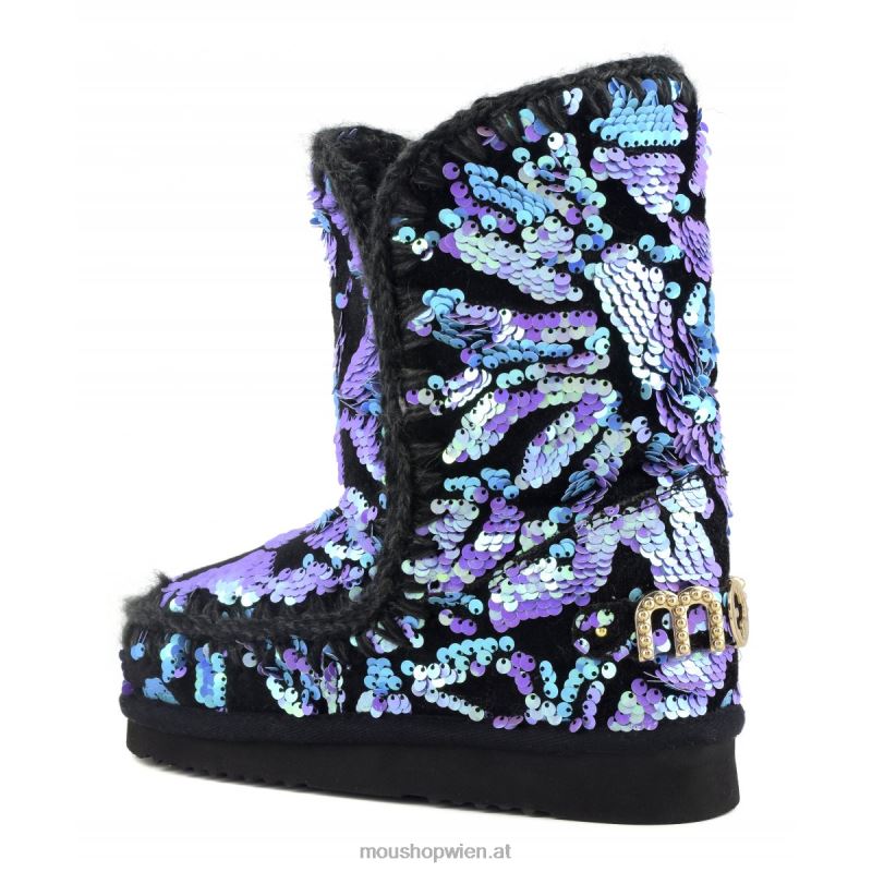 Frauen eskimo 24 – große Logo-Nieten Mou P660X279 schillernde Pailletten in Flieder auf Samt