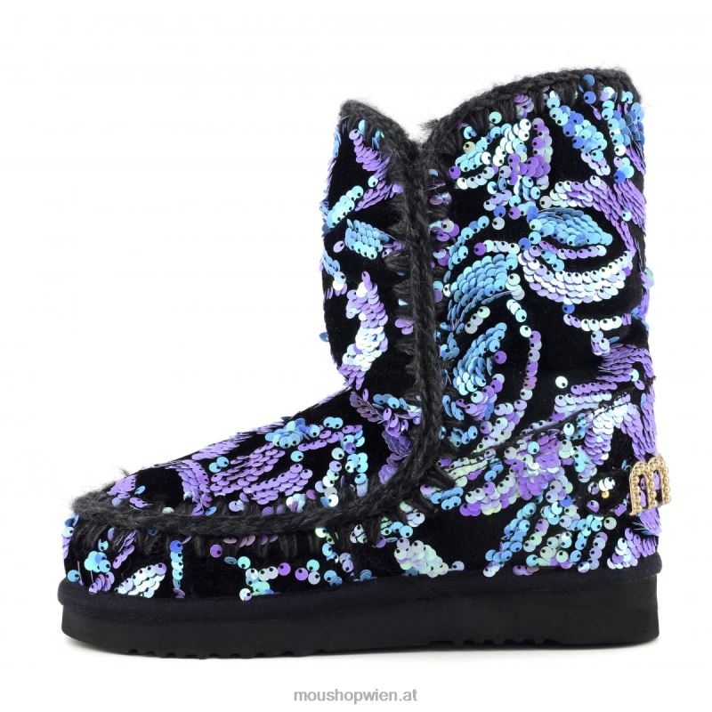 Frauen eskimo 24 – große Logo-Nieten Mou P660X279 schillernde Pailletten in Flieder auf Samt