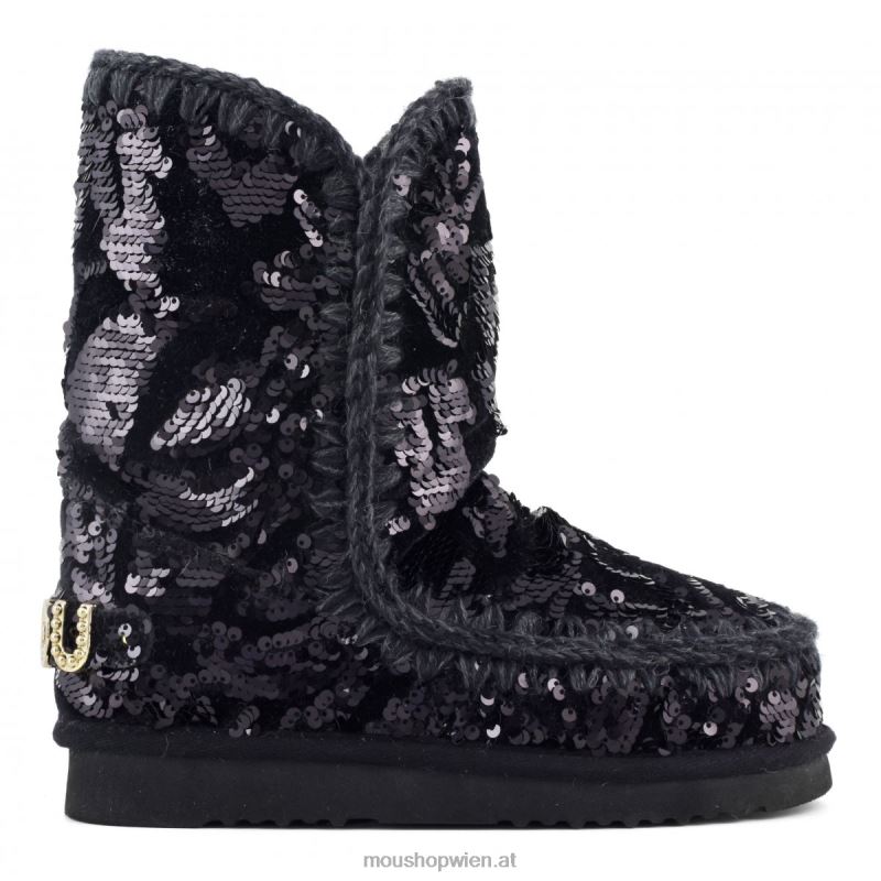 Frauen eskimo 24 – große Logo-Nieten Mou P660X280 schillernde Pailletten blau schwarz auf schwarz