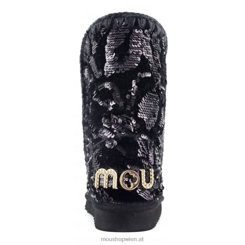 Frauen eskimo 24 – große Logo-Nieten Mou P660X280 schillernde Pailletten blau schwarz auf schwarz