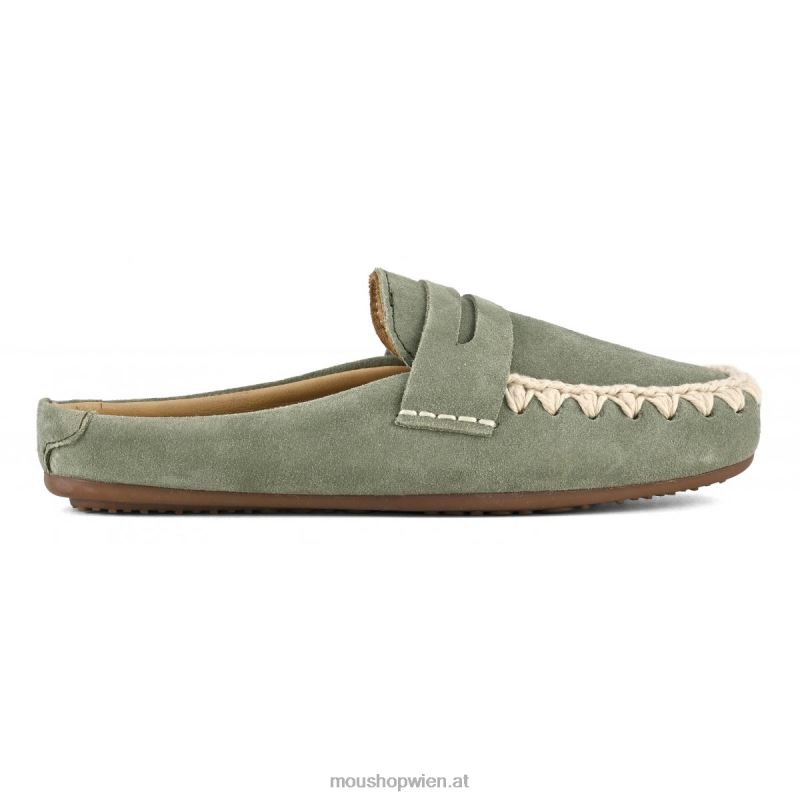Frauen Sommer-Eskimo-Slipper aus Mokassin-Wildleder Mou P660X224 leichter Salbei
