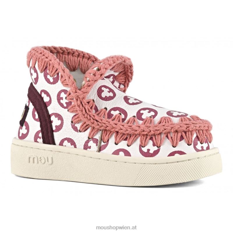 Kinder Eskimo-Sneaker bedruckt Mou P660X781 Weiß mit Pfingstrosenaufdruck