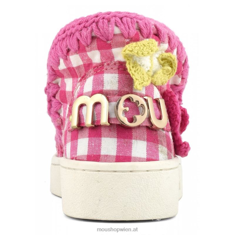 Kinder Sommer-Eskimo-Sneaker mit gehäkelten Schmetterlingen Mou P660X785 rosa Karos