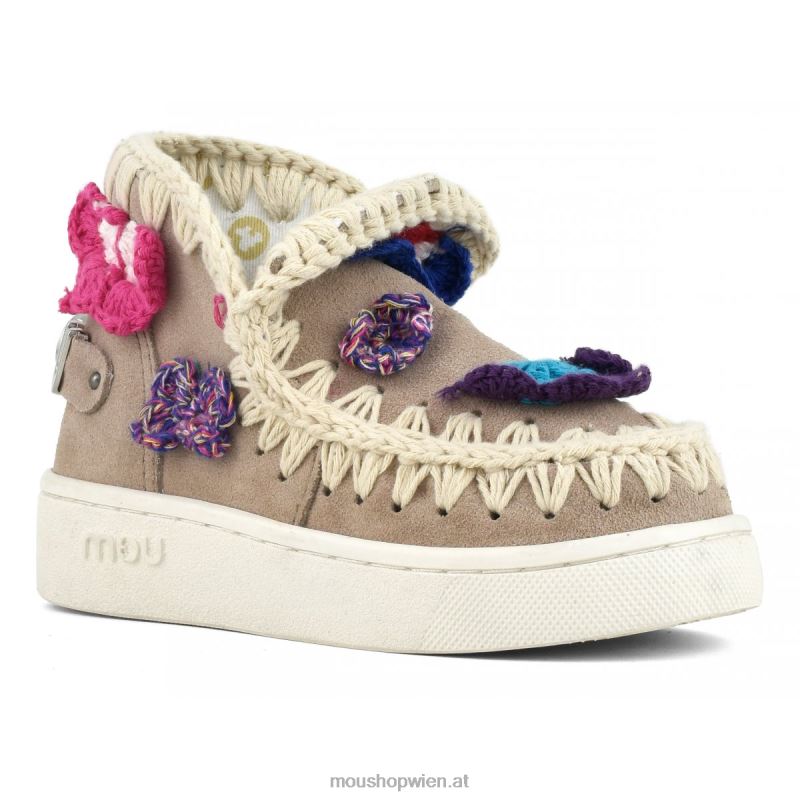 Kinder Sommer-Eskimo-Sneaker mit gehäkelten Schmetterlingen Mou P660X787 rosa Sand (Flussmittel)