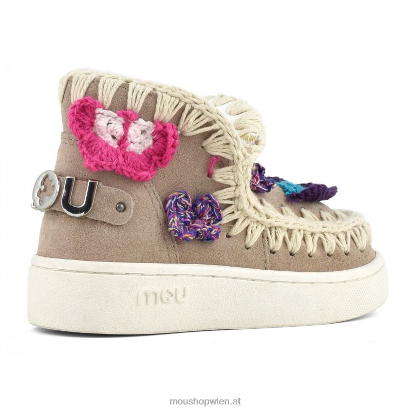 Kinder Sommer-Eskimo-Sneaker mit gehäkelten Schmetterlingen Mou P660X787 rosa Sand (Flussmittel)