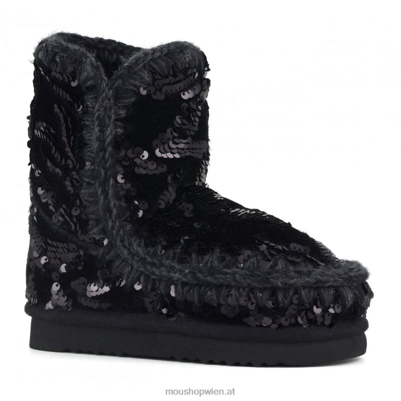 Kinder Eskimo-Samt-Glamour-Pailletten Mou P660X846 schillernde Pailletten blau schwarz auf schwarz