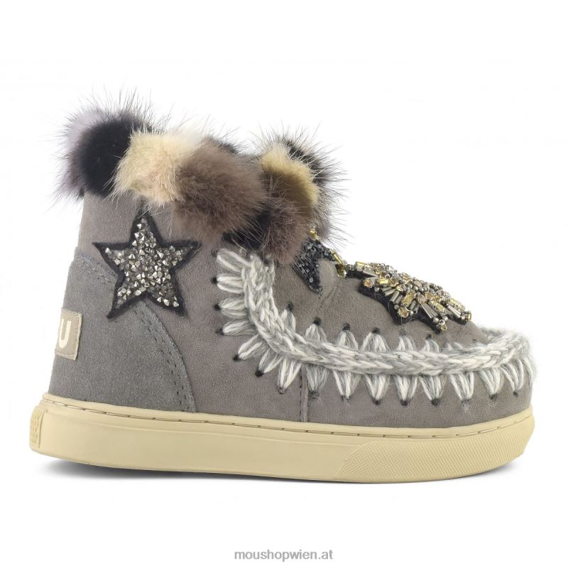 Kinder Eskimo-Sneaker-Stern-Patches und Nerzpelzbesatz Mou P660X804 neues Grau