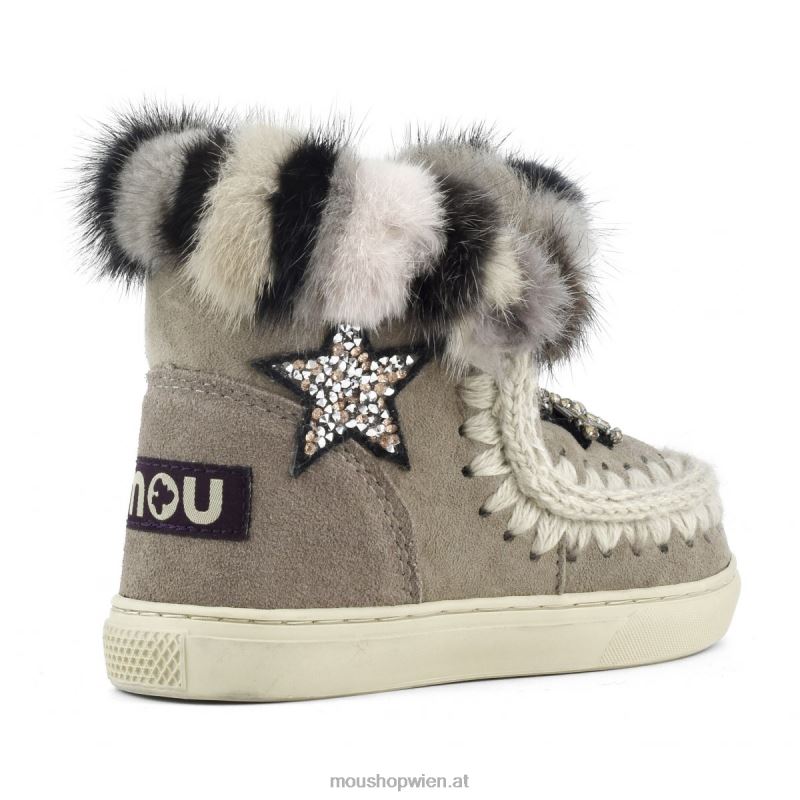 Kinder Eskimo-Sneaker-Stern-Patches und Nerzpelzbesatz Mou P660X805 Elefantengrau