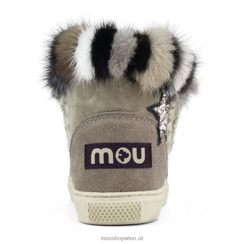 Kinder Eskimo-Sneaker-Stern-Patches und Nerzpelzbesatz Mou P660X805 Elefantengrau