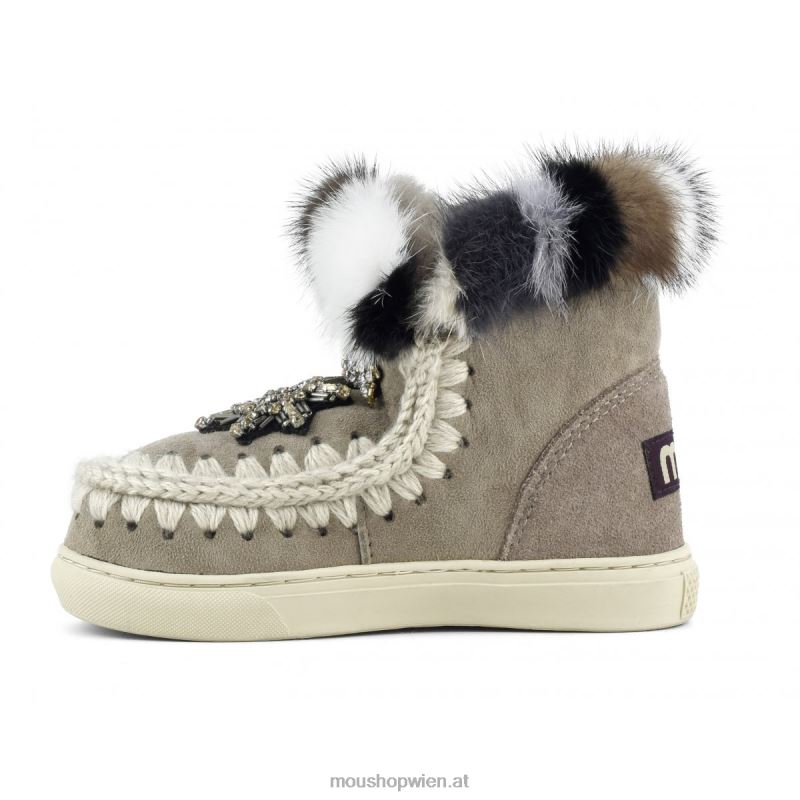 Kinder Eskimo-Sneaker-Stern-Patches und Nerzpelzbesatz Mou P660X805 Elefantengrau