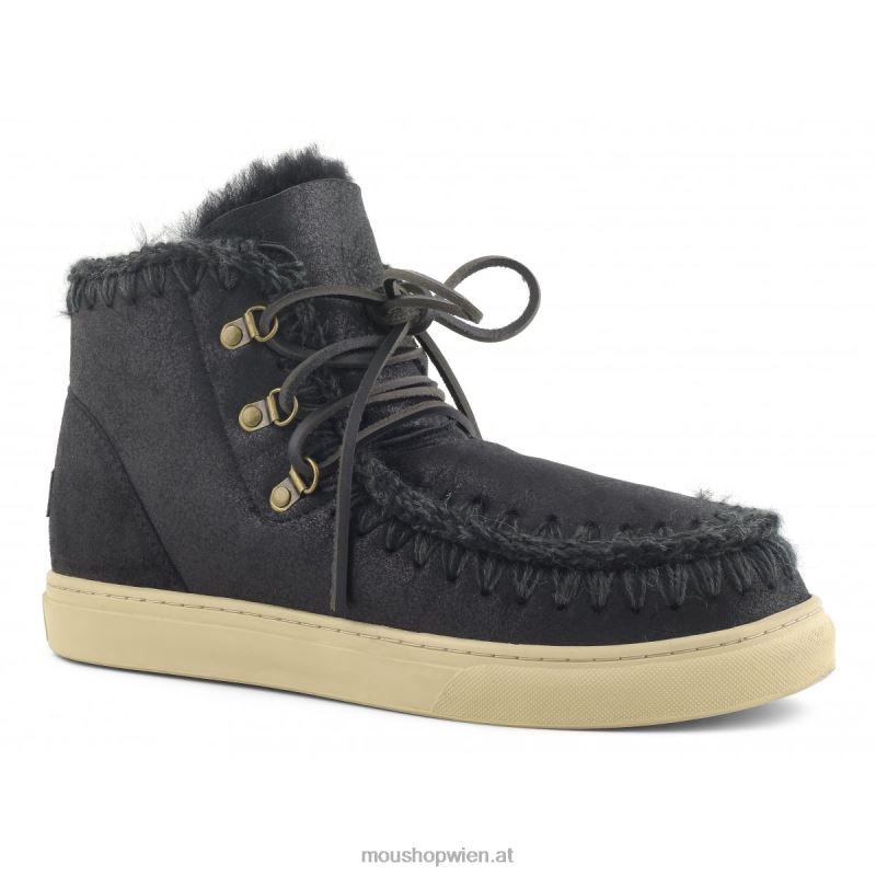 Männer Eskimo-Sneaker zum Schnüren Mou P660X771 rissig schwarz/grau